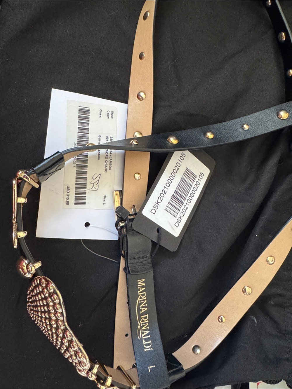 Marina Rinaldi Black Studded Leather Belt-suspenders Heart buckle Gold hardwar - Picture 4 of 9